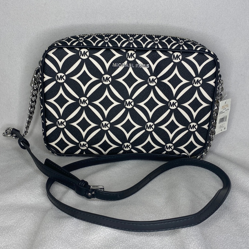 Nwt Rare Michael Kors Signature Jet Set Large E/W Crossbody Black/Light Cream